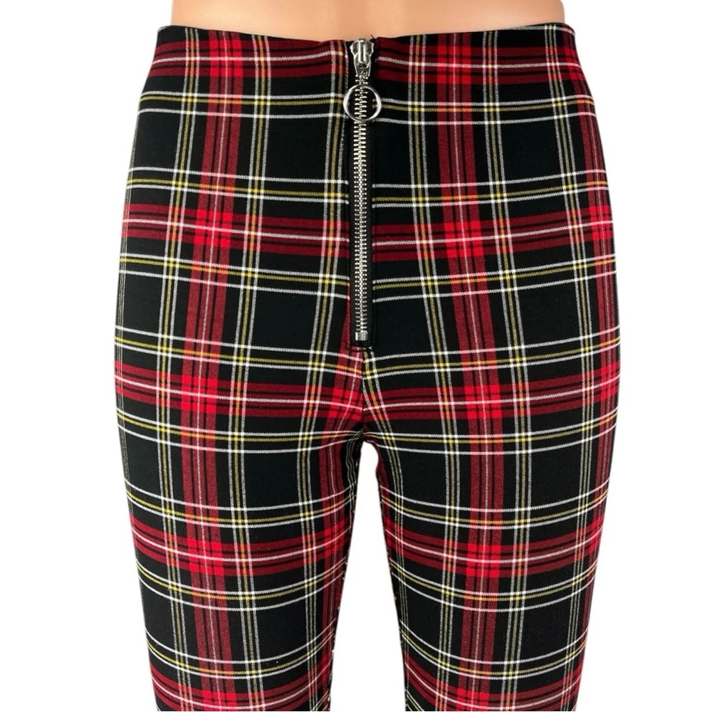 Zara Red and Black Plaid Pants with Zipper size large